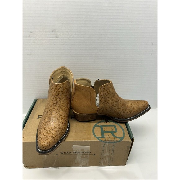 Roper Women Ava Booties Faux Etched Leather Open Sides Snip Toe Sze 7 New in Box - Picture 6 of 9